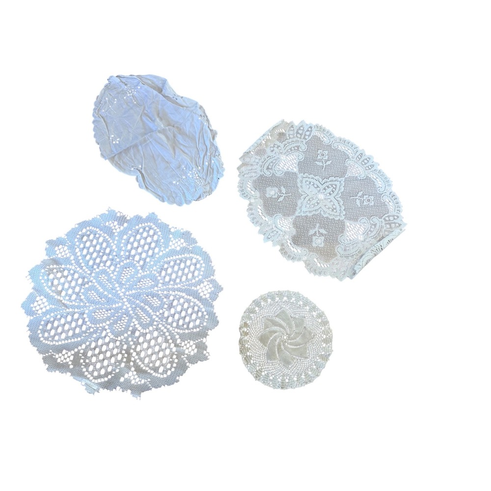 Vintage handmade unique shapes crochet doily bundle of 4‎